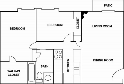 A black and white diagram of a house layout with labeled rooms.